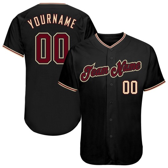 Maillot de baseball authentique noir crème personnalisé Crimson-City Maillot de baseball authentique noir crème personnalisé Crimson-City