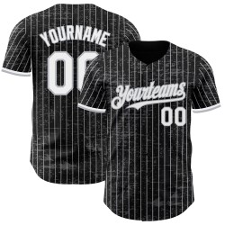 Maillot de baseball personnalisé fragmenté, blanc, motif 3D authentique, rayures noires et grises