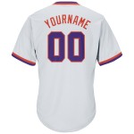 Maillot de baseball personnalisé en jersey blanc violet-orange, tricot côtelé authentique rétro Maillot de baseball personnalisé en jersey blanc violet-orange, tricot côtelé authentique rétro