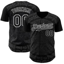 Maillot de baseball personnalisé Mexique 3D noir gris-blanc authentique