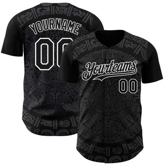 Maillot de baseball personnalisé Mexique 3D noir gris-blanc authentique Maillot de baseball personnalisé Mexique 3D noir gris-blanc authentique
