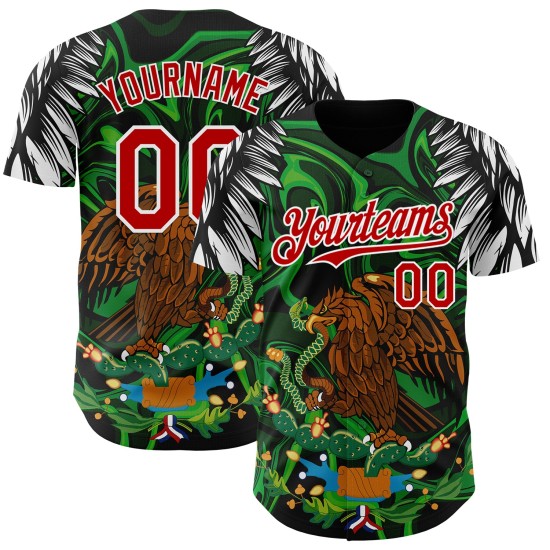 Maillot de baseball personnalisé rouge-blanc 3D authentique Mexique noir Maillot de baseball personnalisé rouge-blanc 3D authentique Mexique noir