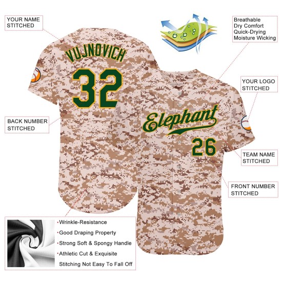 Maillot de baseball vert-or pour le service Salute Custom Camo authentique Maillot de baseball vert-or pour le service Salute Custom Camo authentique