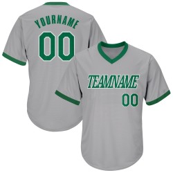 Maillot gris personnalisé vert-blanc authentique Kelly Rib-Knit Throwback Baseball