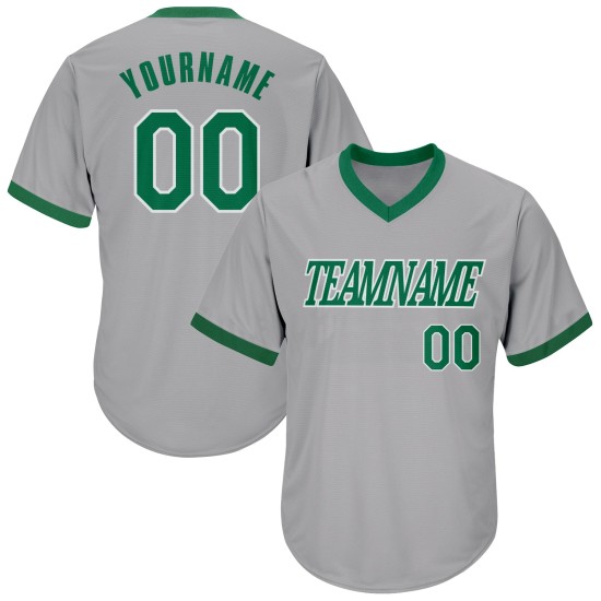 Maillot gris personnalisé vert-blanc authentique Kelly Rib-Knit Throwback Baseball Maillot gris personnalisé vert-blanc authentique Kelly Rib-Knit Throwback Baseball