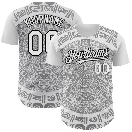 Maillot de baseball 3D personnalisé blanc du Mexique, gris-noir authentique Maillot de baseball 3D personnalisé blanc du Mexique, gris-noir authentique