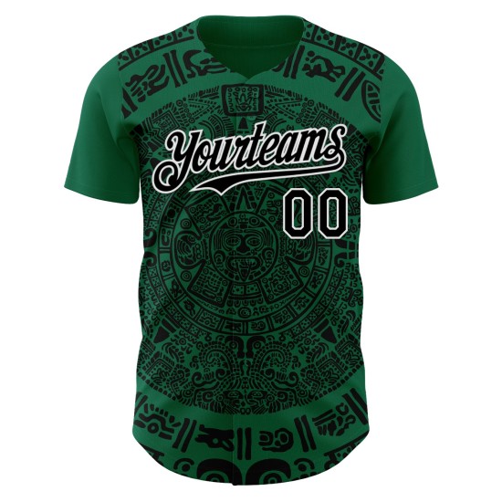 Maillot de baseball personnalisé Kelly 3D noir et blanc, vert authentique, Mexique Maillot de baseball personnalisé Kelly 3D noir et blanc, vert authentique, Mexique