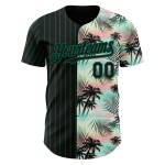 Maillot de baseball noir à rayures fines, motif authentique, feuilles personnalisées, palmier Kelly vert, motif tropical 3D Maillot de baseball noir à rayures fines, motif authentique, feuilles personnalisées, palmier Kelly vert, motif tropical 3D