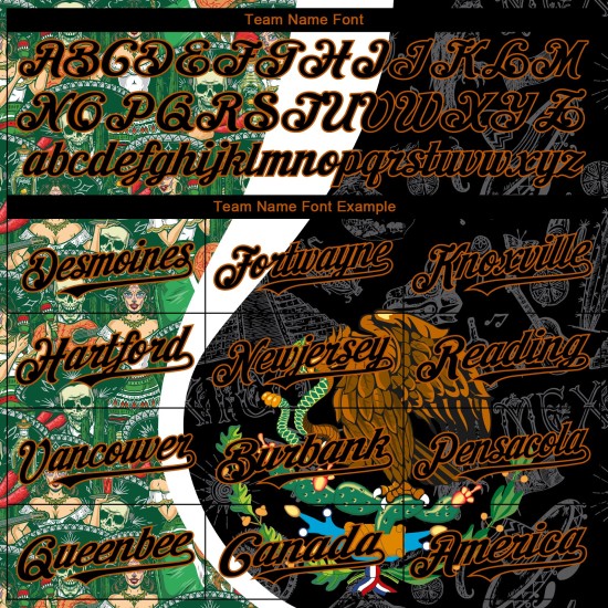 Maillot Kelly Mexico personnalisé 3D noir orange-blanc, Texas Baseball, vert authentique