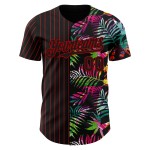 Maillot de baseball 3D motif palmier à rayures tropicales noires authentiques, motif feuilles personnalisées, rouge Maillot de baseball 3D motif palmier à rayures tropicales noires authentiques, motif feuilles personnalisées, rouge