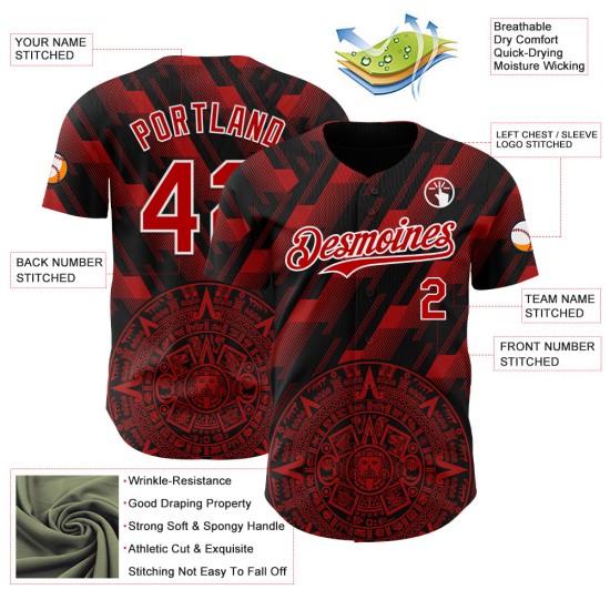 Maillot de baseball rouge-blanc Mexique 3D personnalisé noir authentique Maillot de baseball rouge-blanc Mexique 3D personnalisé noir authentique