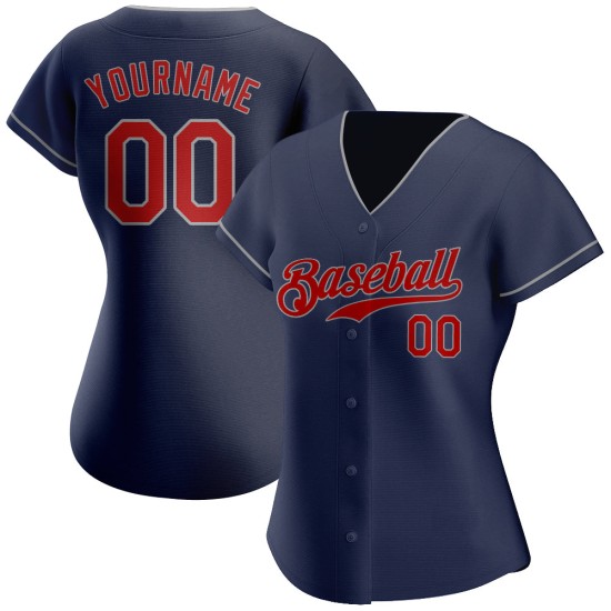 Maillot de baseball personnalisé rouge-gris bleu marine authentique Maillot de baseball personnalisé rouge-gris bleu marine authentique