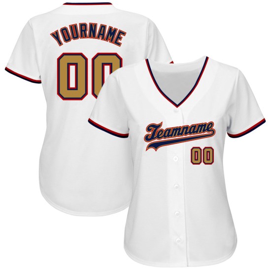 Maillot de baseball authentique blanc doré et bleu marine personnalisé Maillot de baseball authentique blanc doré et bleu marine personnalisé