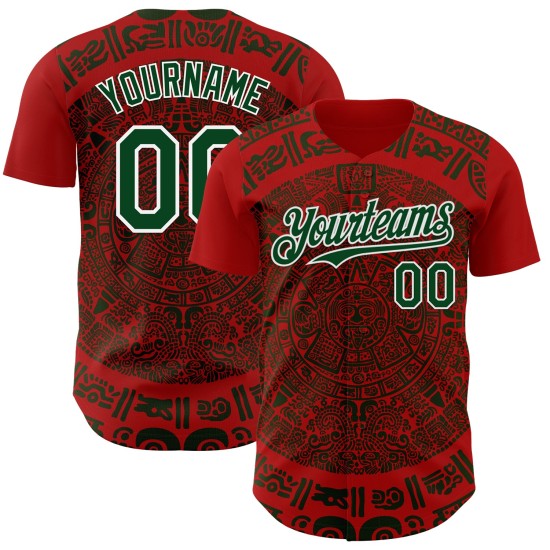 Maillot de baseball 3D rouge authentique du Mexique, personnalisé, vert et blanc Maillot de baseball 3D rouge authentique du Mexique, personnalisé, vert et blanc