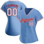 Maillot de baseball bleu clair authentique personnalisé blanc-rouge