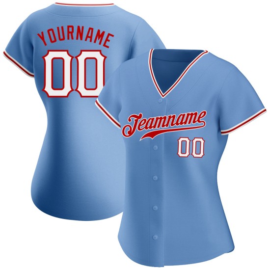 Maillot de baseball bleu clair authentique personnalisé blanc-rouge