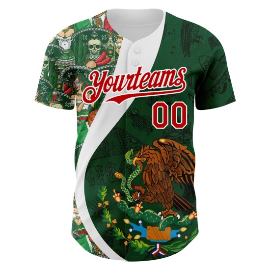 Maillot de baseball vert mexicain rouge vert-blanc personnalisé Kelly authentique 3D Maillot de baseball vert mexicain rouge vert-blanc personnalisé Kelly authentique 3D