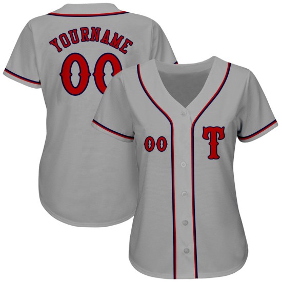 Maillot de baseball personnalisé authentique rouge-bleu marine gris Maillot de baseball personnalisé authentique rouge-bleu marine gris