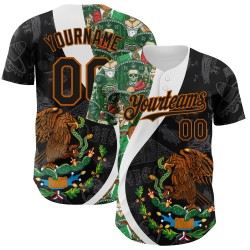 Maillot Kelly Mexico personnalisé 3D noir orange-blanc, Texas Baseball, vert authentique