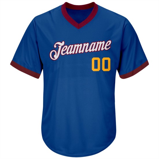 Maillot de baseball rétro en tricot côtelé Royal Jersey authentique, couleur or et marron, sur mesure