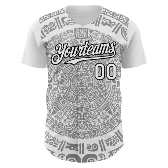 Maillot de baseball 3D personnalisé blanc du Mexique, gris-noir authentique Maillot de baseball 3D personnalisé blanc du Mexique, gris-noir authentique