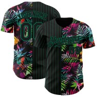 Maillot de baseball authentique Kelly Palm Leaves Green 3D, motif tropical à fines rayures noires personnalisées
