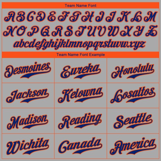 Maillot de baseball personnalisé authentique gris royal-orange Maillot de baseball personnalisé authentique gris royal-orange