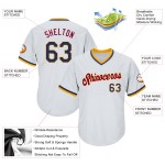 Maillot de baseball rétro en jersey côtelé, personnalisé et authentique, blanc, bleu marine et or Maillot de baseball rétro en jersey côtelé, personnalisé et authentique, blanc, bleu marine et or