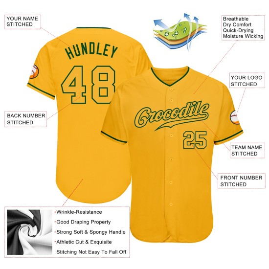Maillot de baseball personnalisé authentique doré et vert