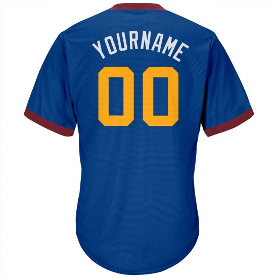 Maillot de baseball rétro en tricot côtelé Royal Jersey authentique, couleur or et marron, sur mesure