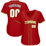Maillot de baseball authentique blanc-or personnalisé rouge