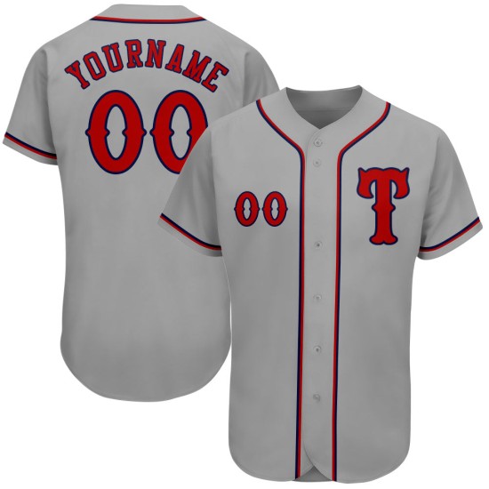 Maillot de baseball personnalisé authentique rouge-bleu marine gris Maillot de baseball personnalisé authentique rouge-bleu marine gris