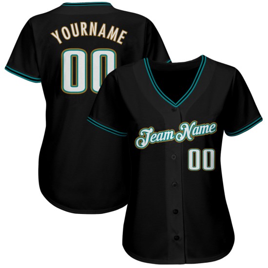 Maillot de baseball noir, blanc et bleu sarcelle, personnalisé et authentique Maillot de baseball noir, blanc et bleu sarcelle, personnalisé et authentique