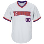 Maillot de baseball personnalisé en jersey blanc violet-orange, tricot côtelé authentique rétro Maillot de baseball personnalisé en jersey blanc violet-orange, tricot côtelé authentique rétro
