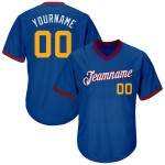 Maillot de baseball rétro en tricot côtelé Royal Jersey authentique, couleur or et marron, sur mesure