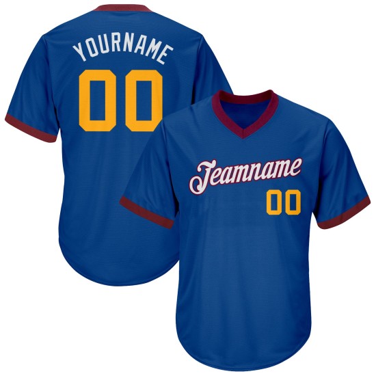 Maillot de baseball rétro en tricot côtelé Royal Jersey authentique, couleur or et marron, sur mesure