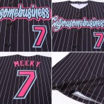 Maillot rose clair à fines rayures personnalisé bleu noir baseball blanc authentique Maillot rose clair à fines rayures personnalisé bleu noir baseball blanc authentique