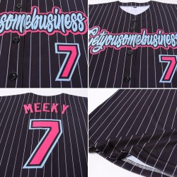 Maillot rose clair à fines rayures personnalisé bleu noir baseball blanc authentique