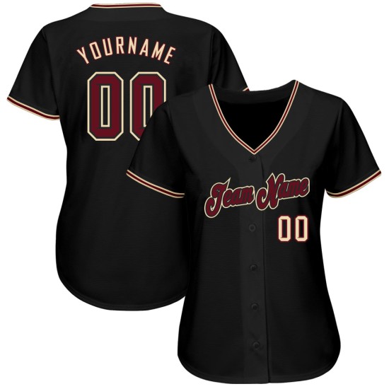 Maillot de baseball authentique noir crème personnalisé Crimson-City Maillot de baseball authentique noir crème personnalisé Crimson-City