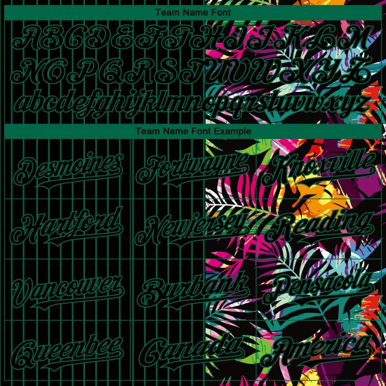 Maillot de baseball authentique Kelly Palm Leaves Green 3D, motif tropical à fines rayures noires personnalisées
