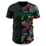 Maillot de baseball authentique Kelly Palm Leaves Green 3D, motif tropical à fines rayures noires personnalisées
