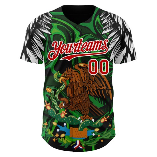 Maillot de baseball personnalisé rouge-blanc 3D authentique Mexique noir Maillot de baseball personnalisé rouge-blanc 3D authentique Mexique noir