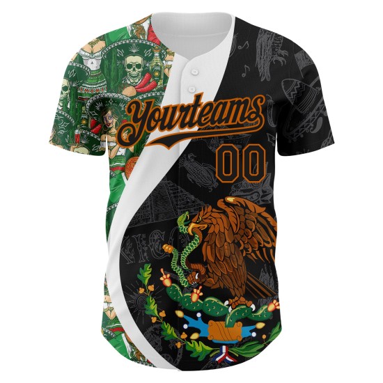 Maillot Kelly Mexico personnalisé 3D noir orange-blanc, Texas Baseball, vert authentique