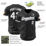 Maillot de baseball personnalisé fragmenté, blanc, motif 3D authentique, rayures noires et grises Maillot de baseball personnalisé fragmenté, blanc, motif 3D authentique, rayures noires et grises
