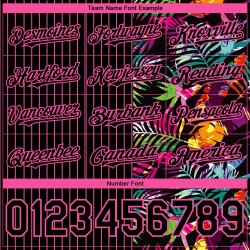 Conception de motif tropical feuilles rose authentique palmier noir maillot personnalisé 3D à rayures fines Baseball
