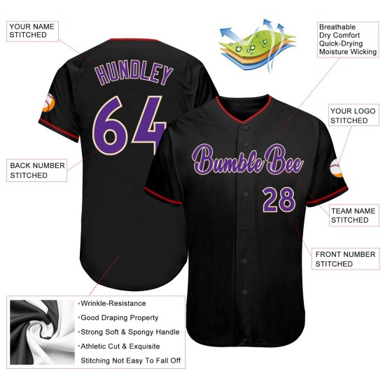 Maillot de baseball noir personnalisé violet-crème authentique