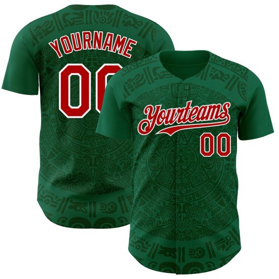 Maillot de baseball 3D Mexique Kelly Authentic Green Custom Red Green-White Maillot de baseball 3D Mexique Kelly Authentic Green Custom Red Green-White