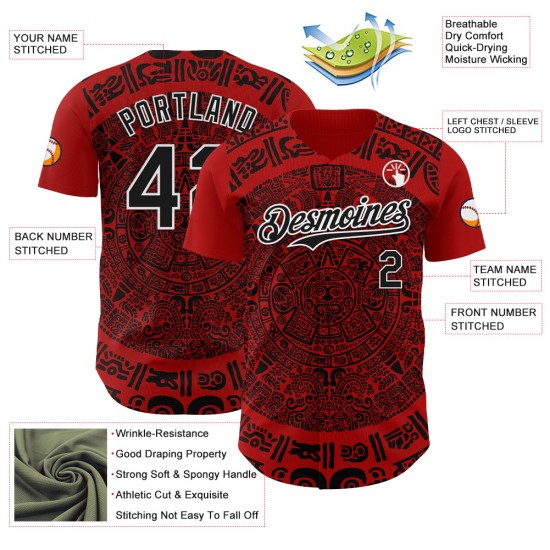 Maillot de baseball 3D authentique personnalisé Mexique rouge noir-blanc Maillot de baseball 3D authentique personnalisé Mexique rouge noir-blanc