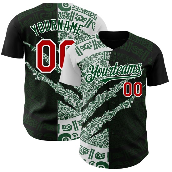 Maillot de baseball 3D à gratter du Mexique, rouge, personnalisé, authentique, vert et blanc, noir Maillot de baseball 3D à gratter du Mexique, rouge, personnalisé, authentique, vert et blanc, noir