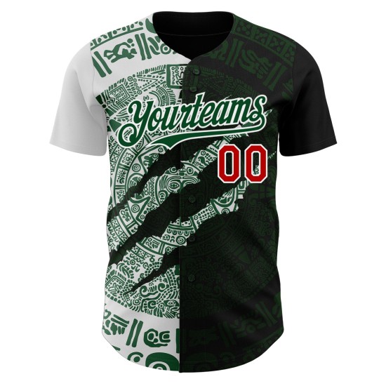 Maillot de baseball 3D à gratter du Mexique, rouge, personnalisé, authentique, vert et blanc, noir Maillot de baseball 3D à gratter du Mexique, rouge, personnalisé, authentique, vert et blanc, noir